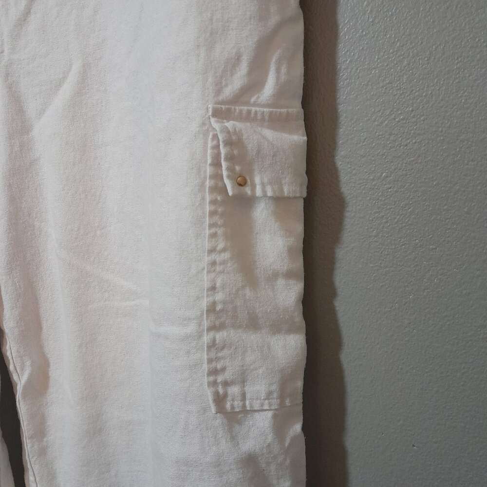 Zac & Rachel Wide Leg Linen Blend White Cargo Pants Size XL - Picture 5 of 6